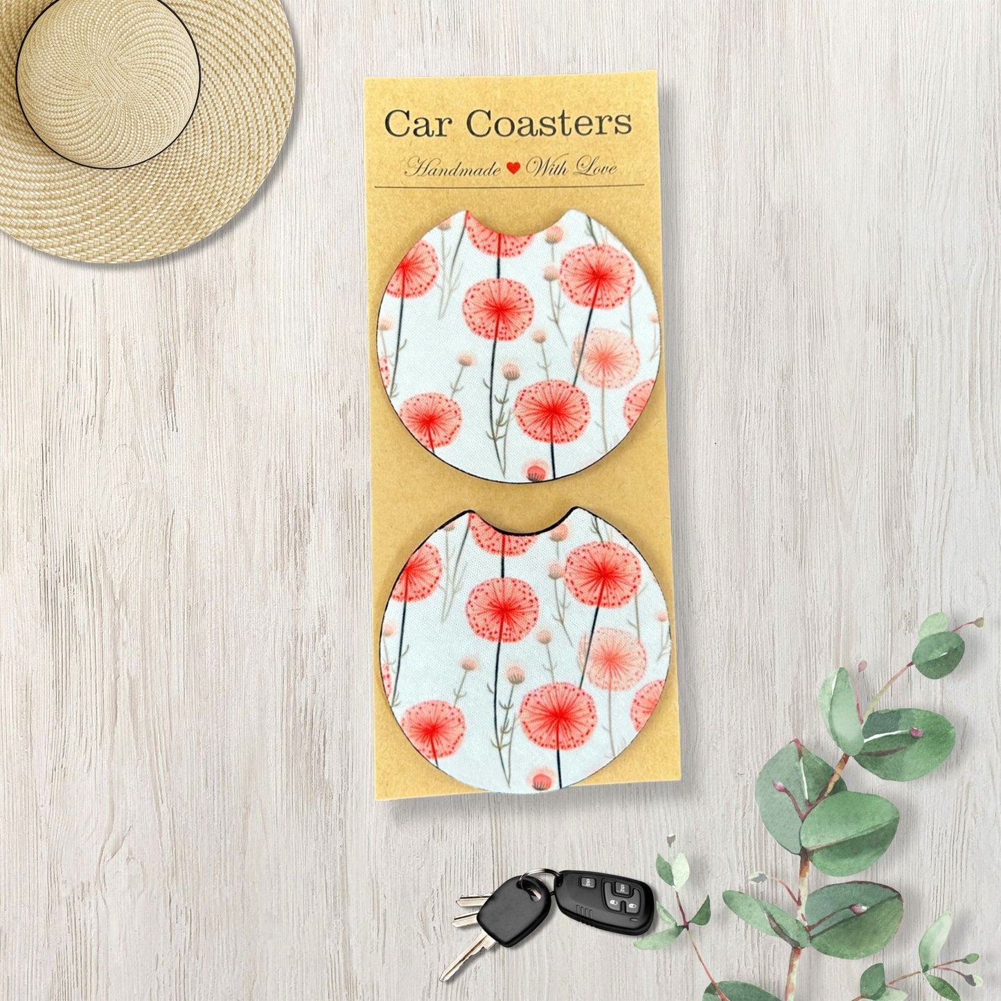 Floral and Feather Car Coasters