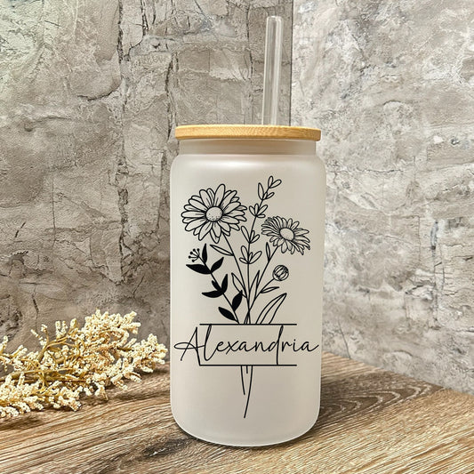 Custom Birth Flower Glass Can