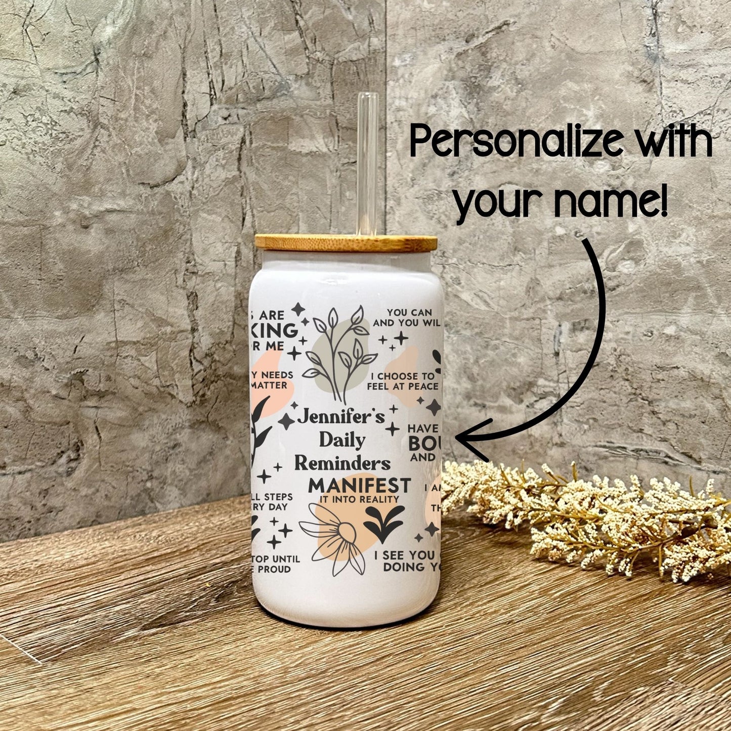 Daily Reminders Personalized Glass Can