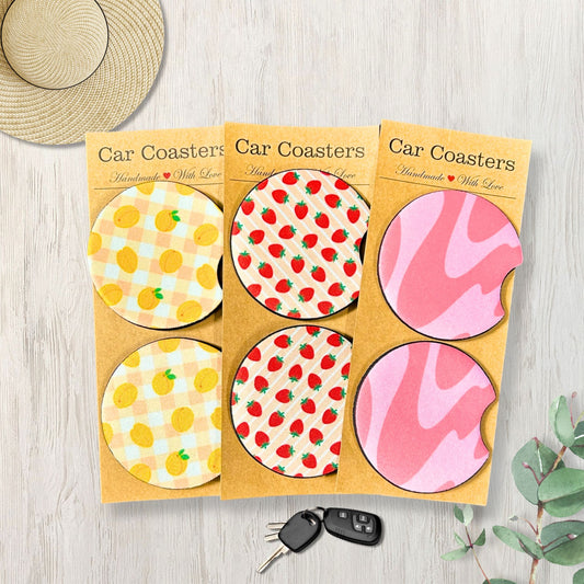 Retro Fruit Car Coasters, Cute Wavy Retro Coasters