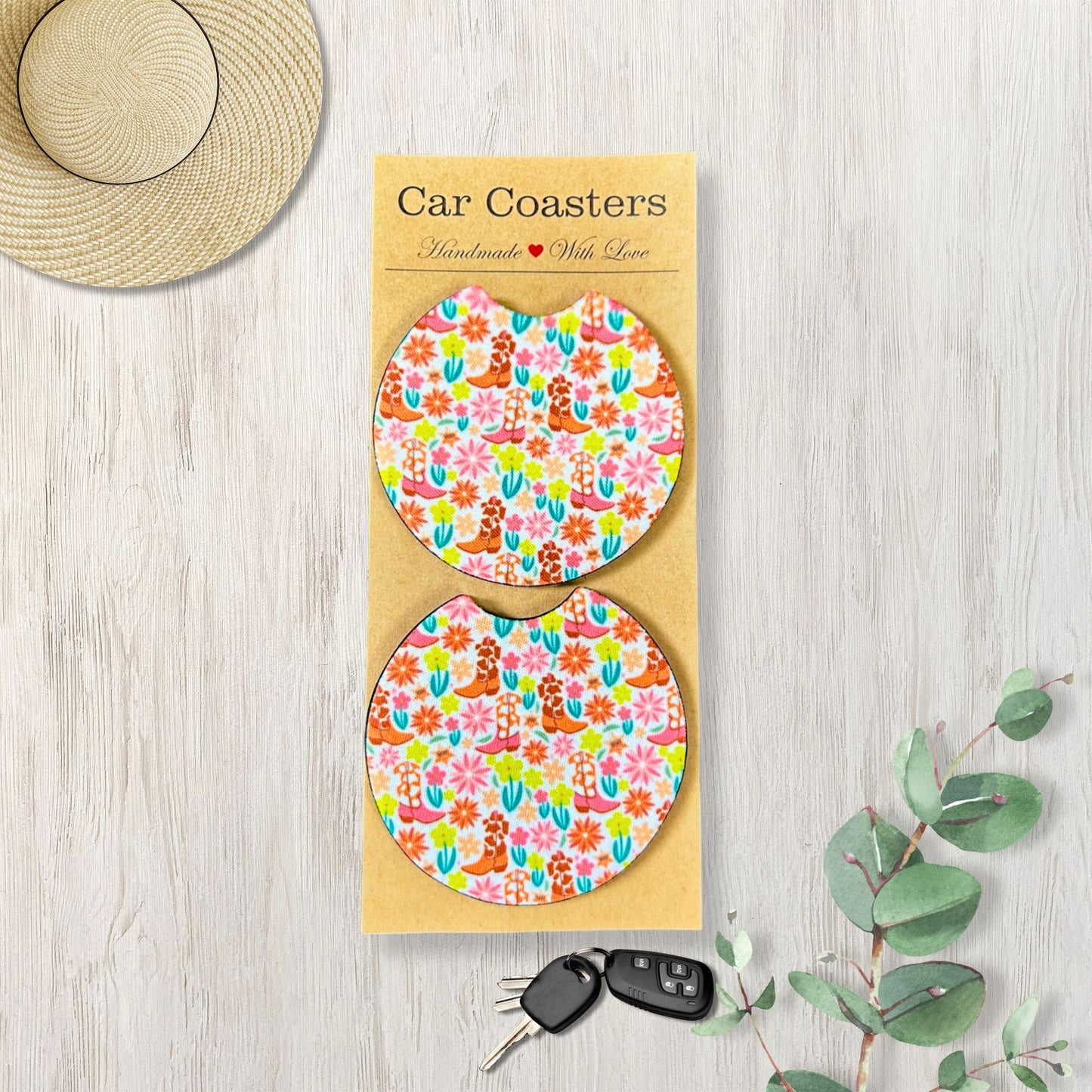 Western Retro Floral Car Coasters