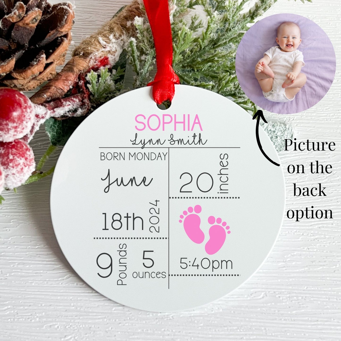 Baby Stats First Christmas Ornament (Round)