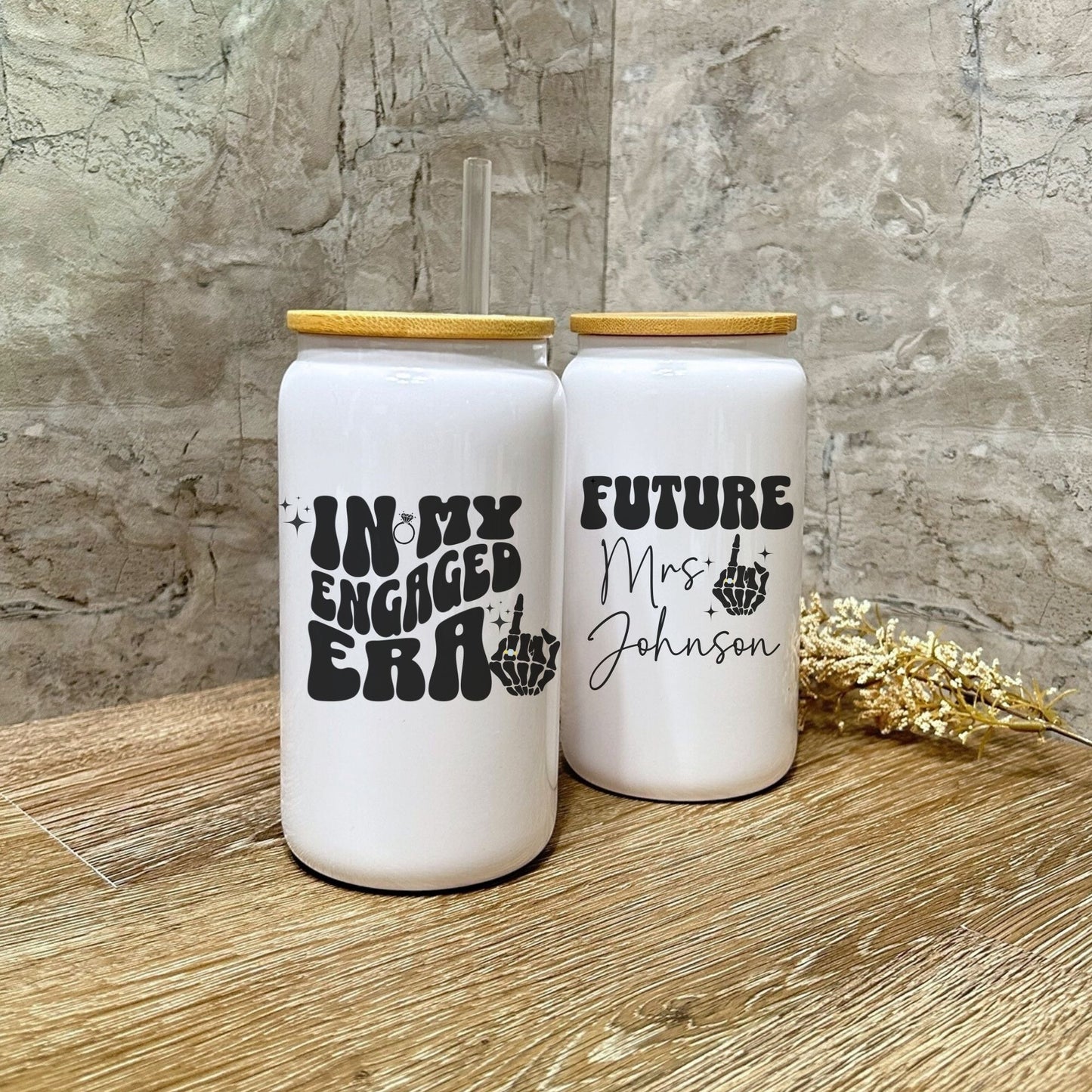 Personalized Engagement Glass Can w/Skeleton Hand