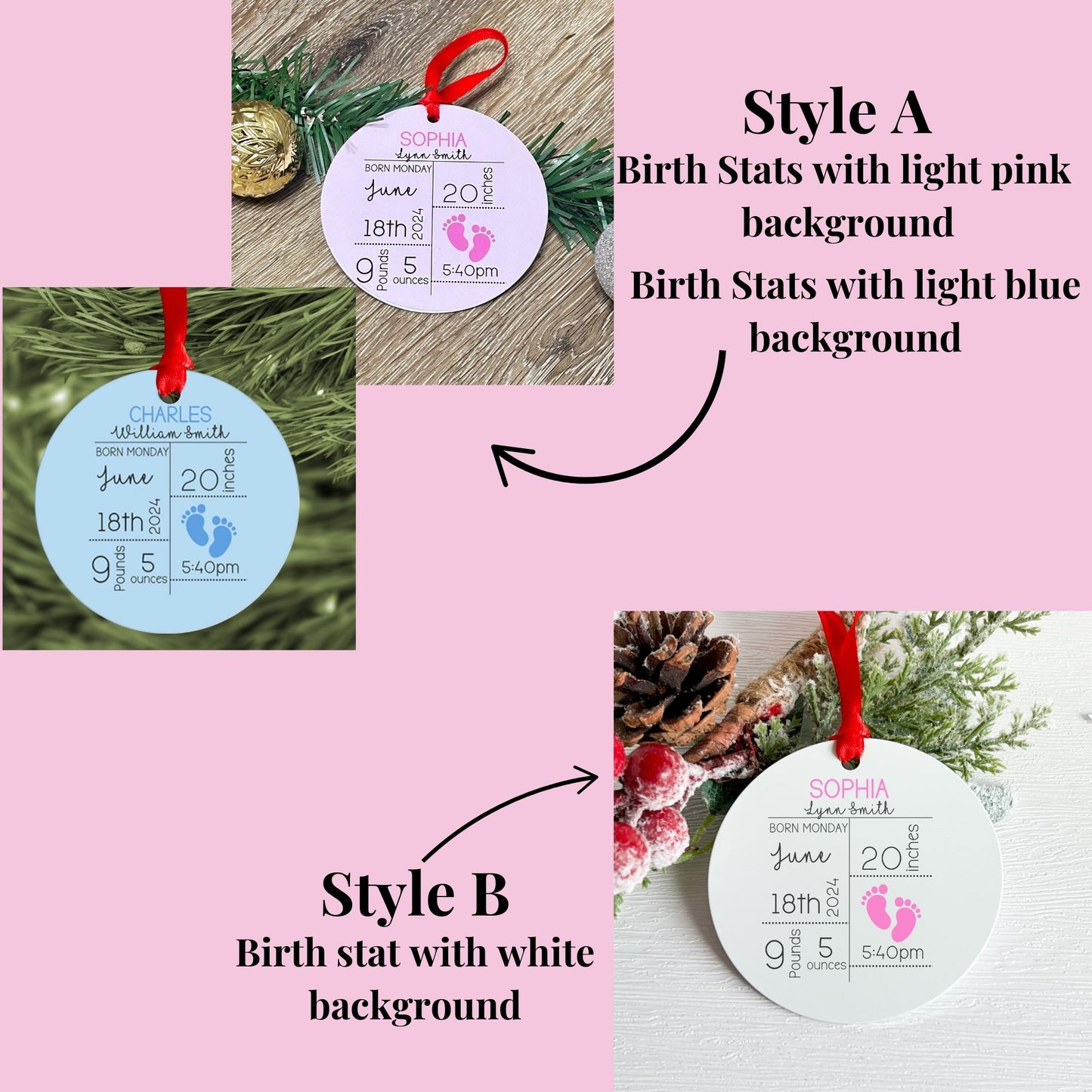 Baby Stats First Christmas Ornament (Round)