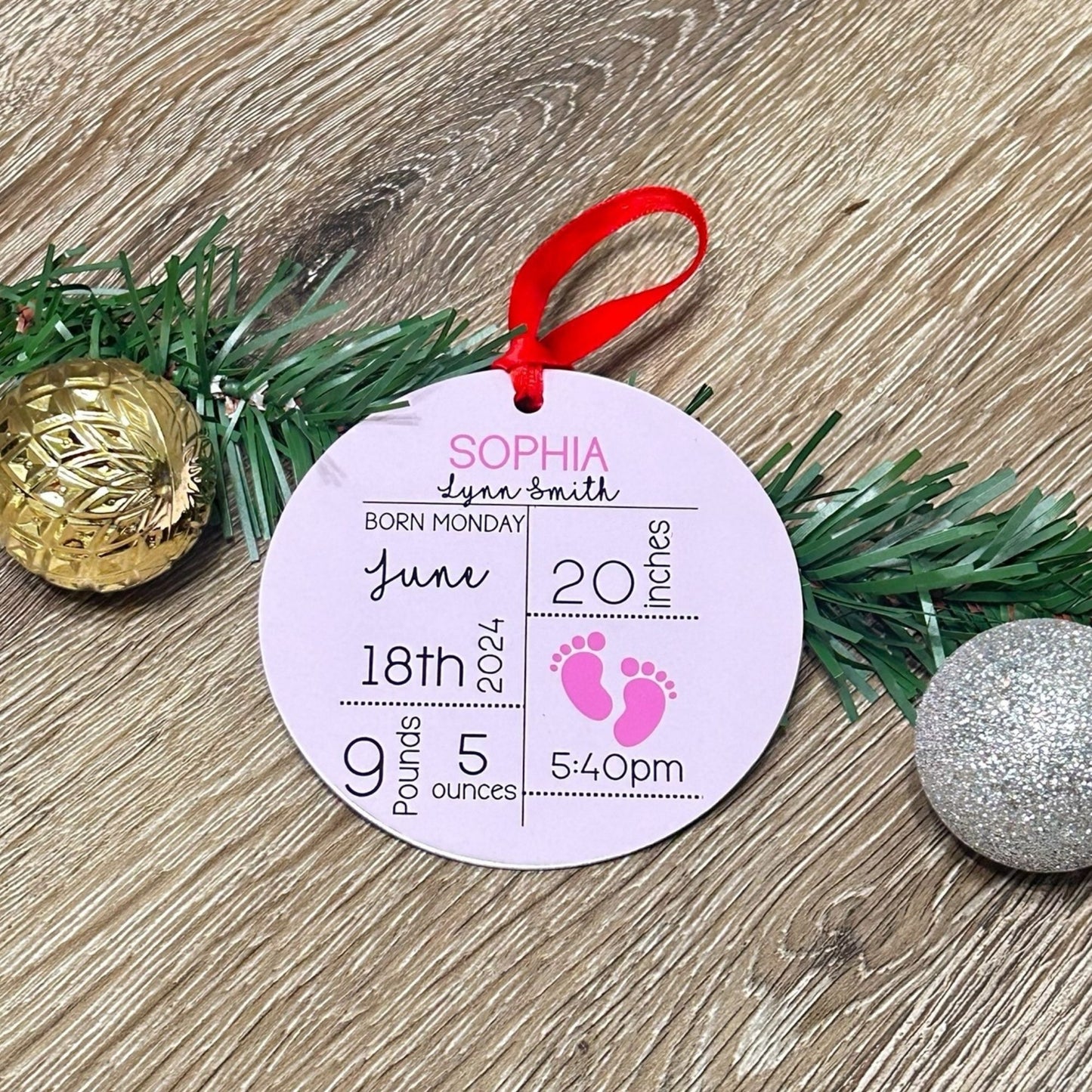 Baby Stats First Christmas Ornament (Round)