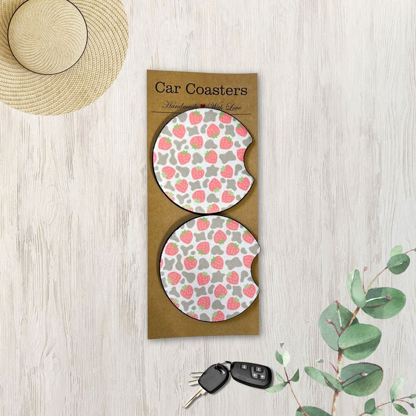 Strawberry Cow Print Car Coasters