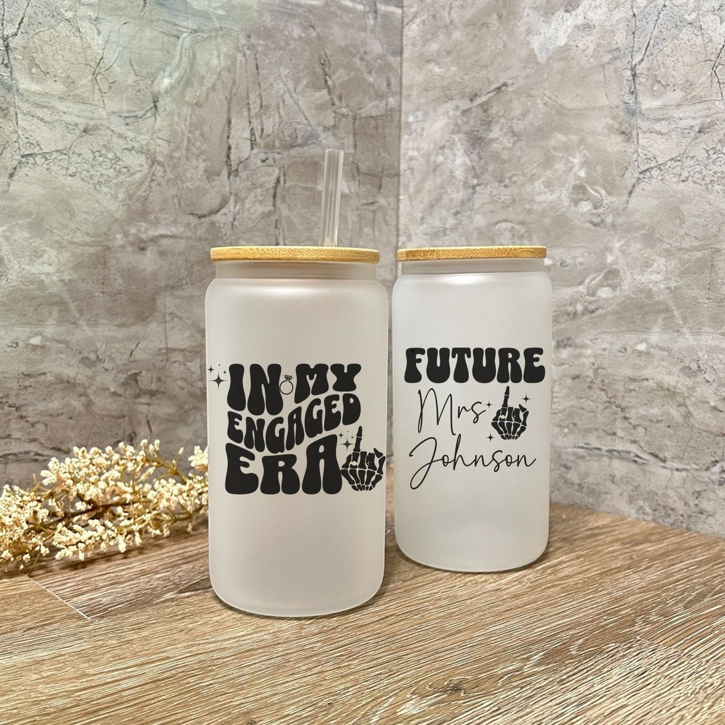 Personalized Engagement Glass Can w/Skeleton Hand