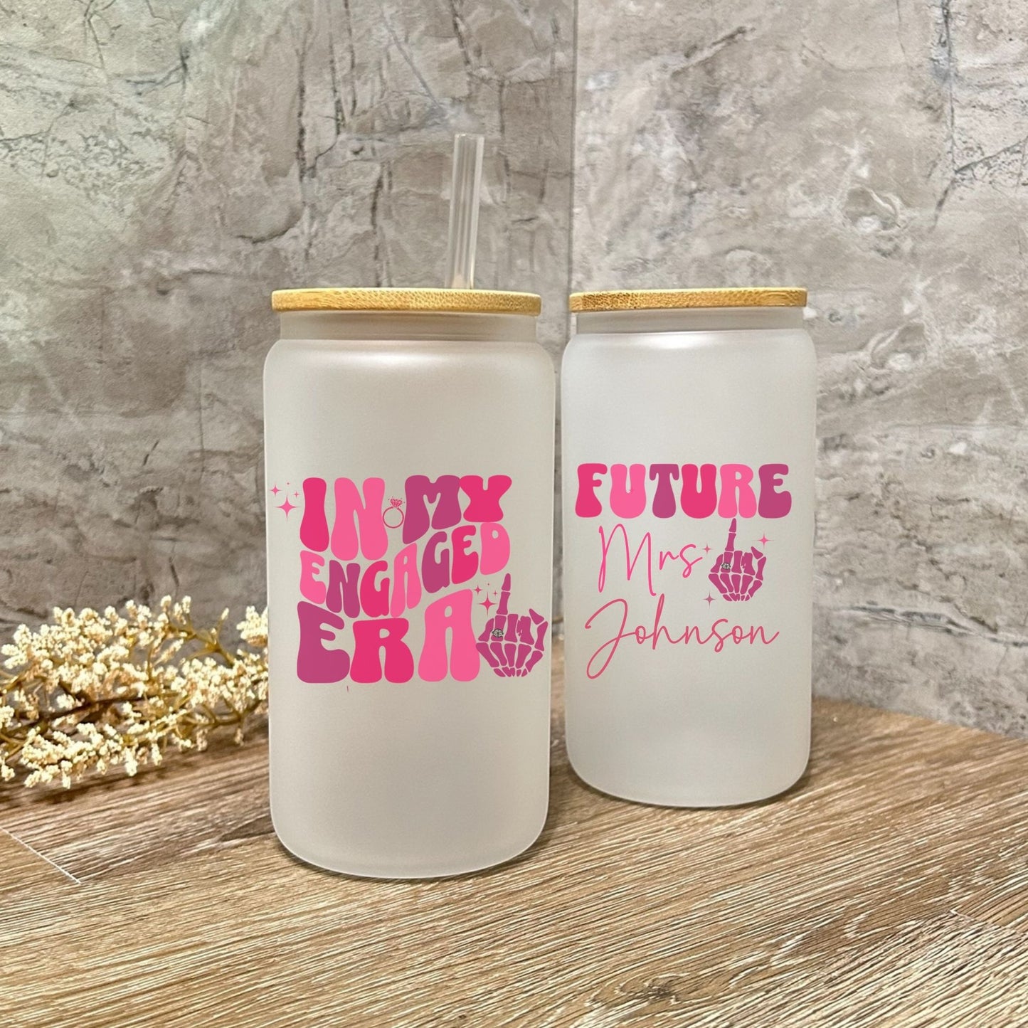 Personalized Engagement Glass Can w/Skeleton Hand