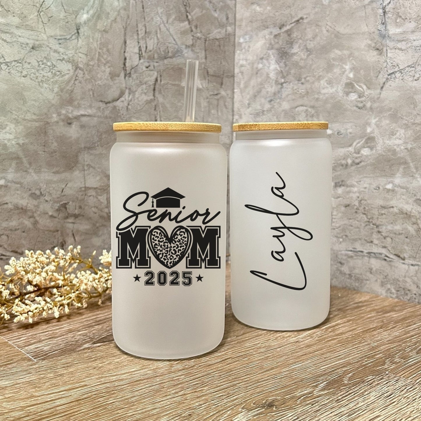 Senior Mom 2025 Glass Can Gift