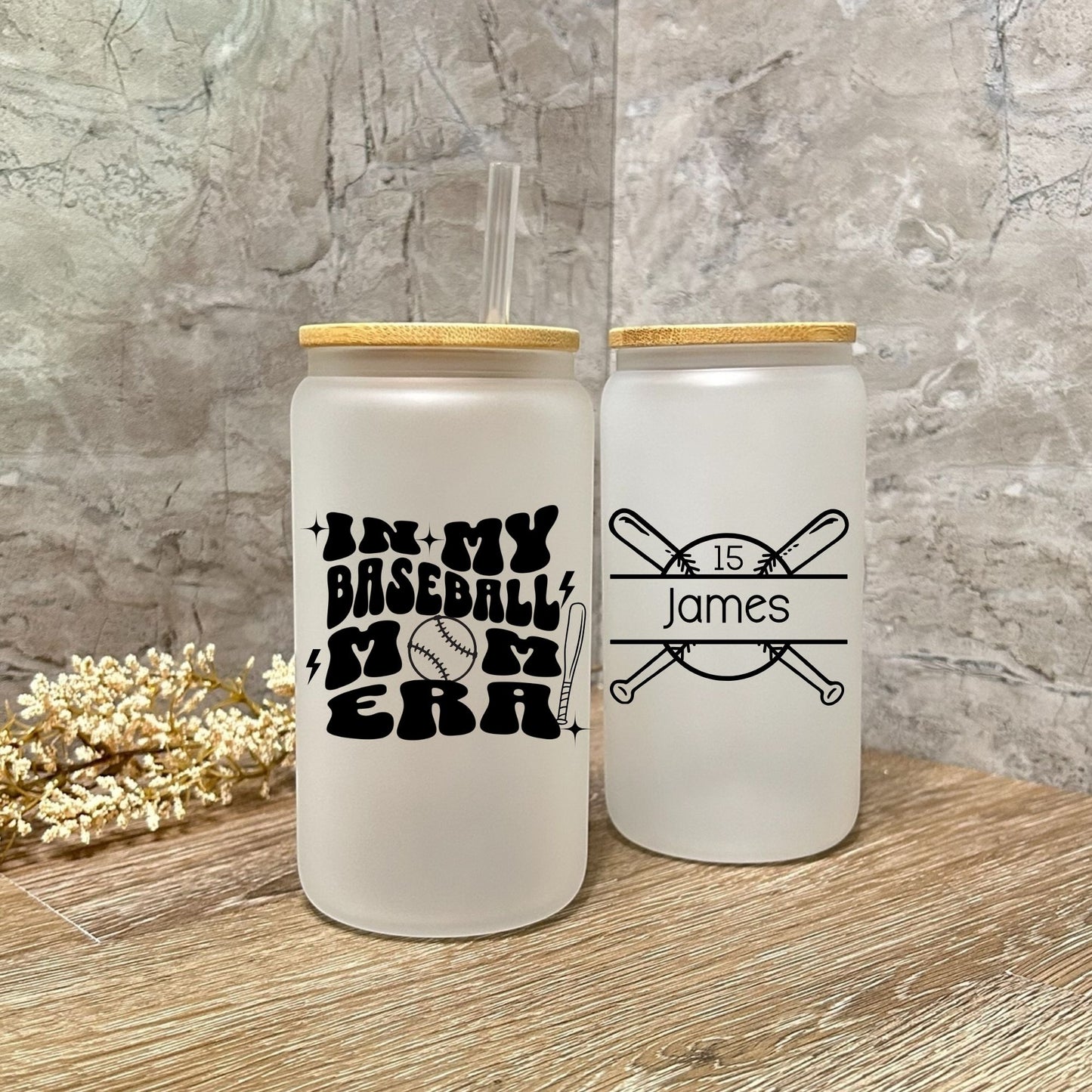 Baseball Mom Glass Can Team Mom Gift with Name