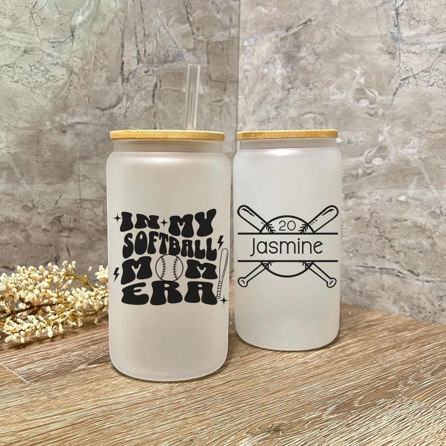 Softball Mom Glass Can Team Mom Gift