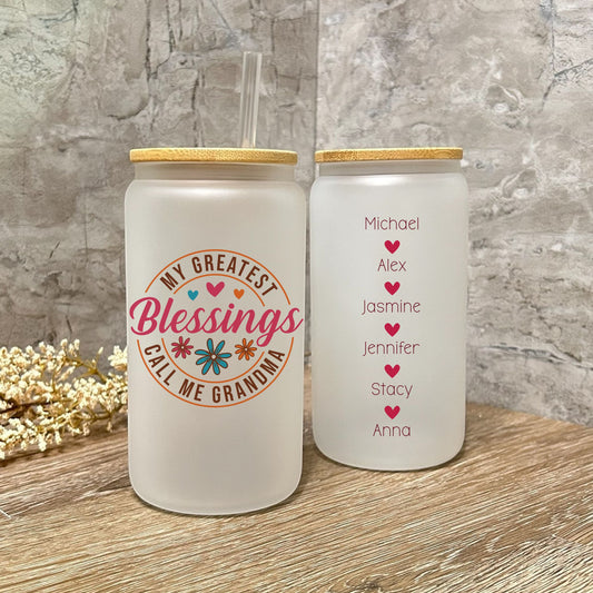 Personalized Grandma Glass Can From Grandkids