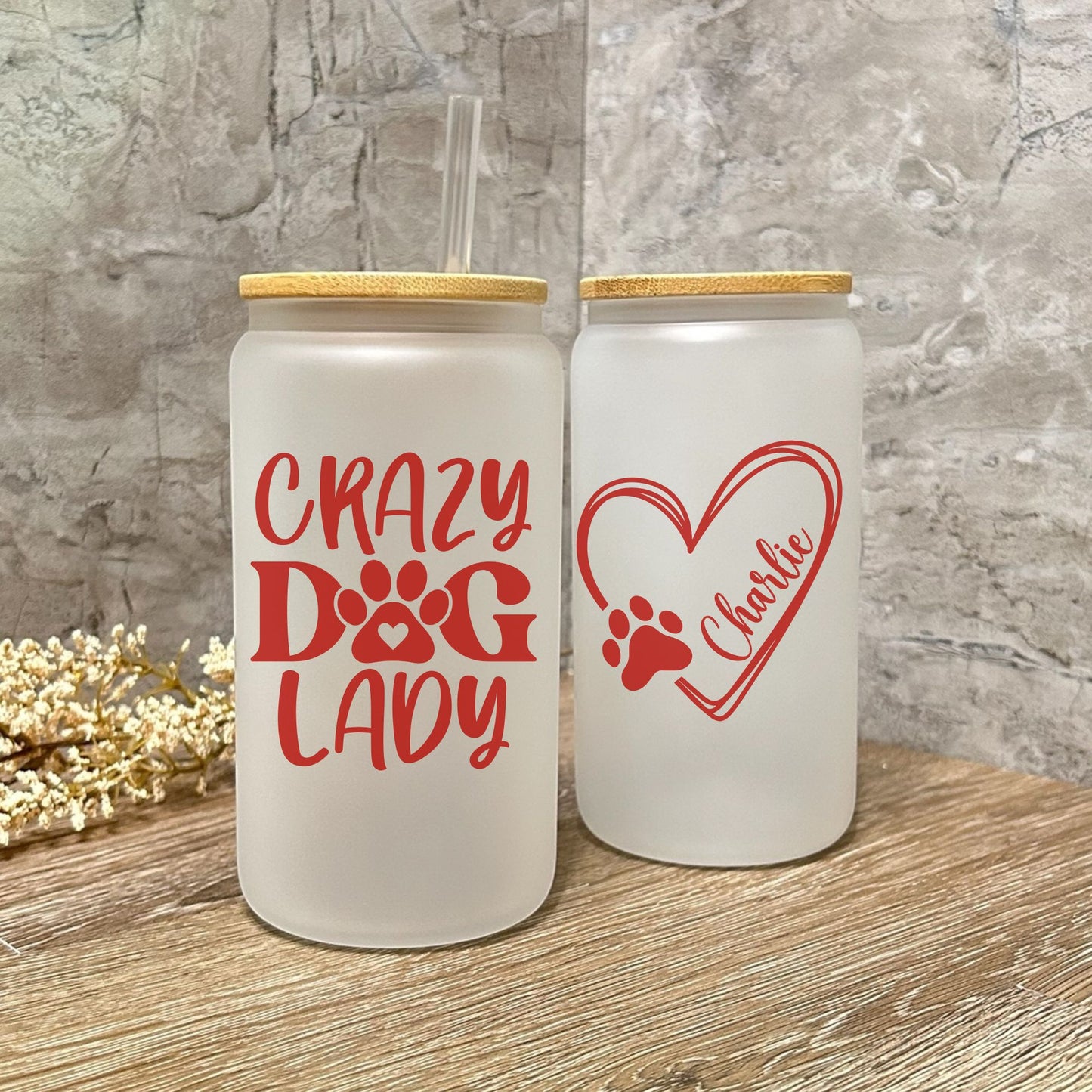 Dog Mom Glass Cans/ Dog Lover Personalized Gifts