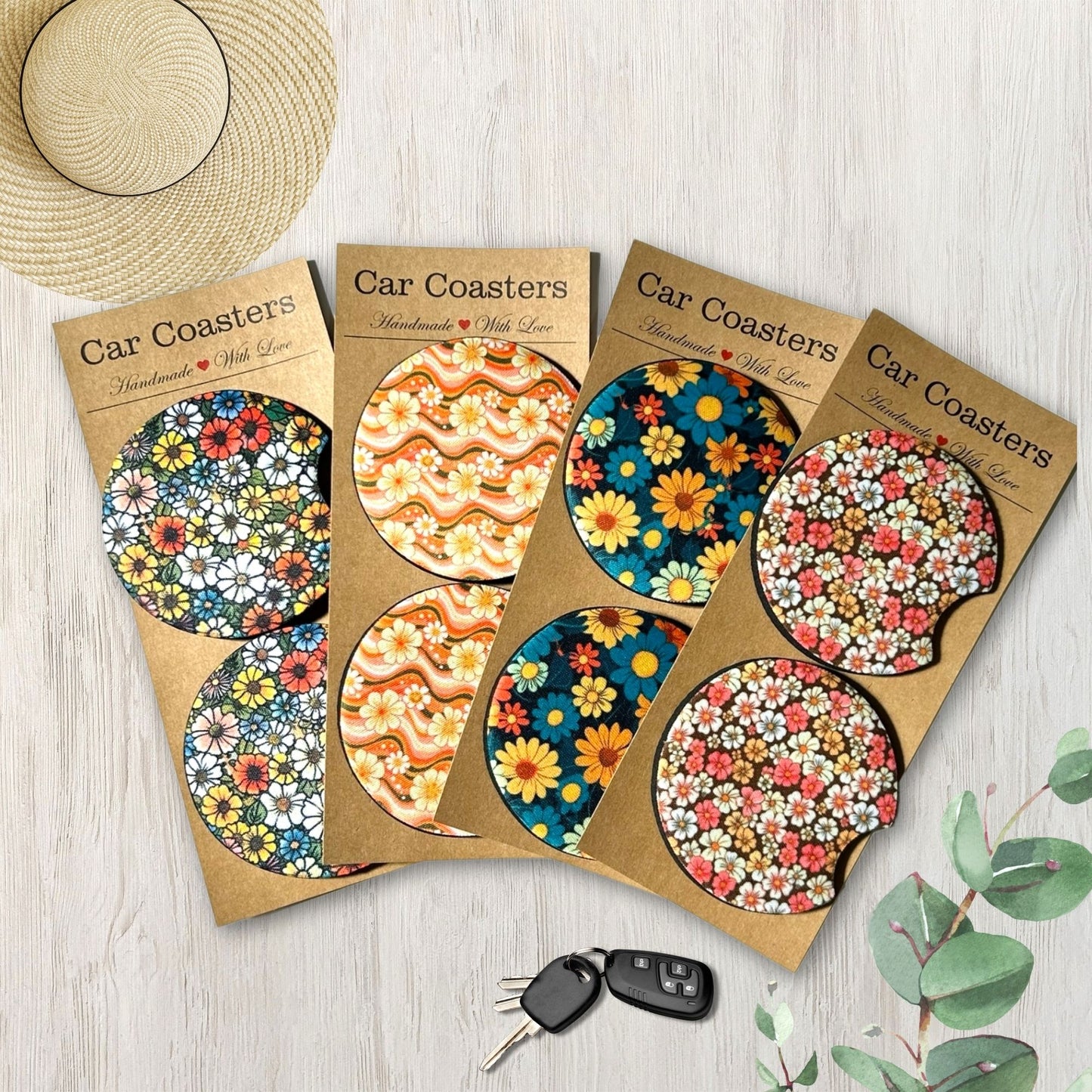 Floral Retro Car Coasters