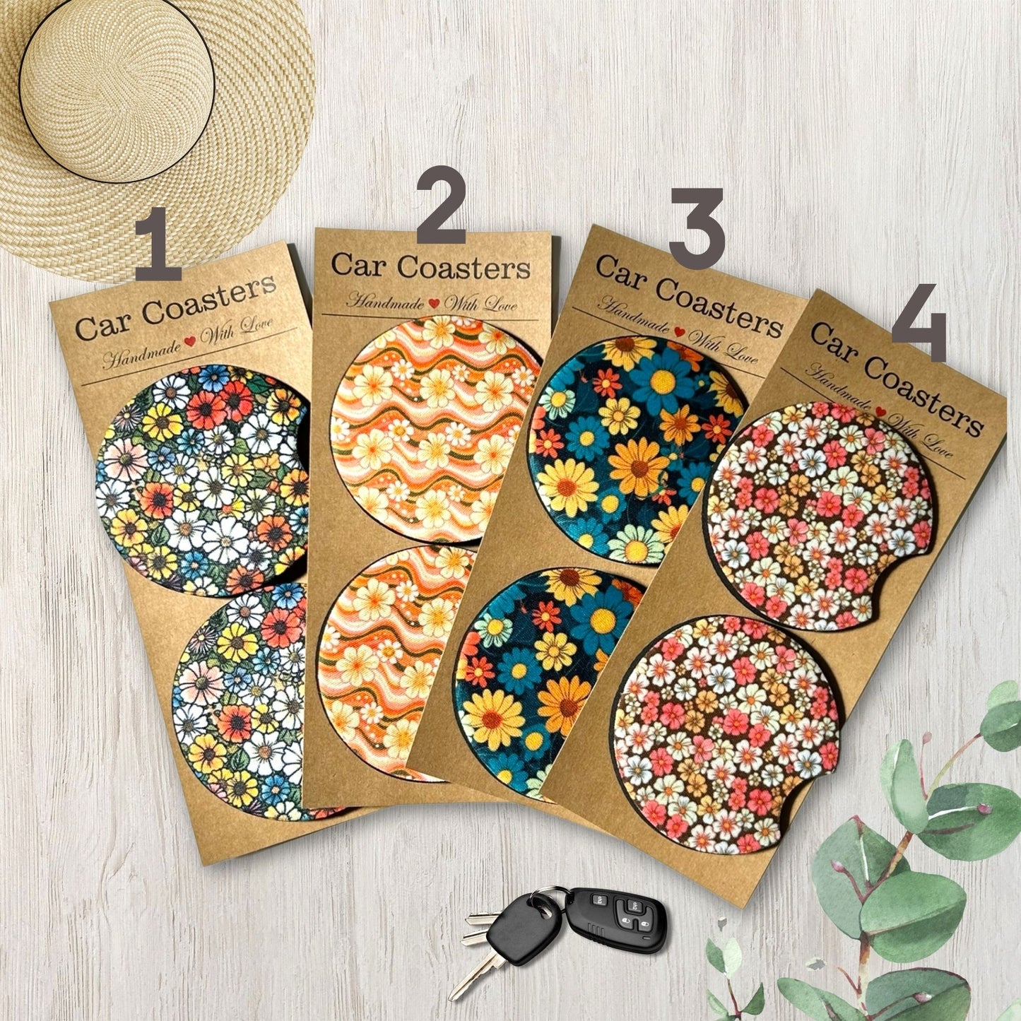 Floral Retro Car Coasters