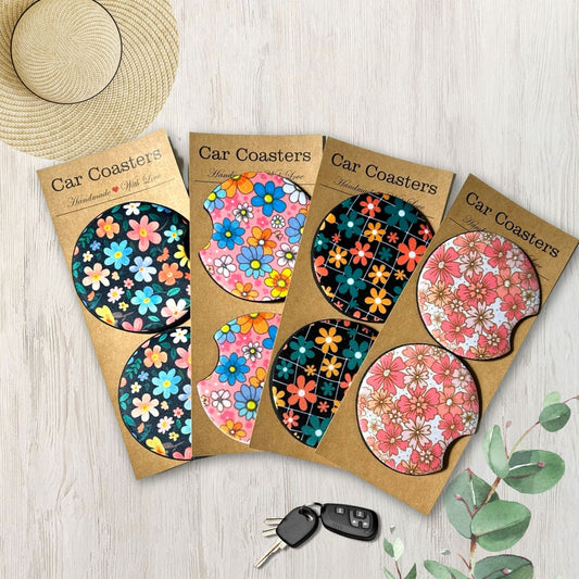 Retro Daisy Floral Car Coasters